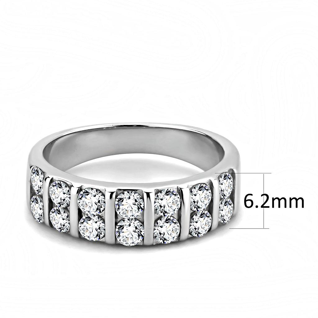 TK3504 High Polished Stainless Steel Ring featuring a clear AAA grade CZ stone, showcasing its elegant design and shiny finish.