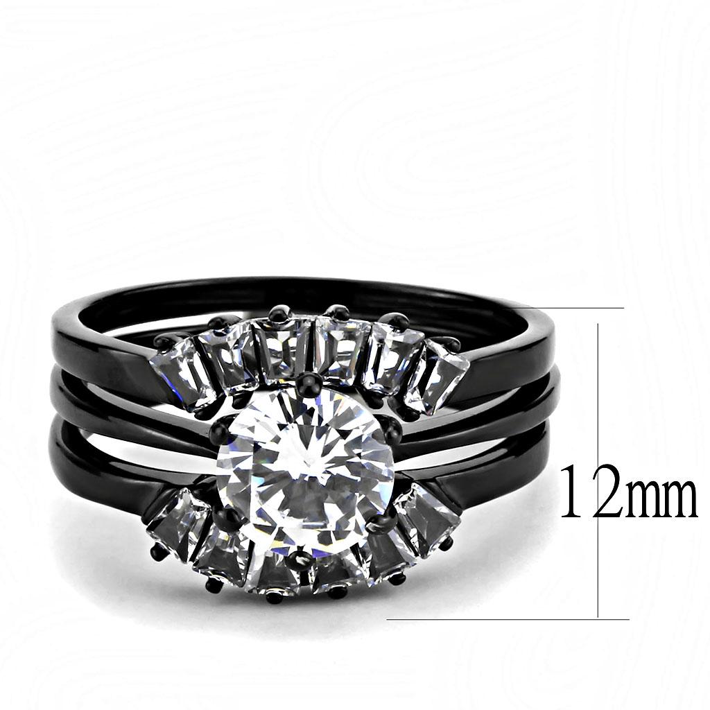 TK3514 IP Black Stainless Steel Ring featuring AAA Grade CZ, showcasing its elegant design and clear center stone.