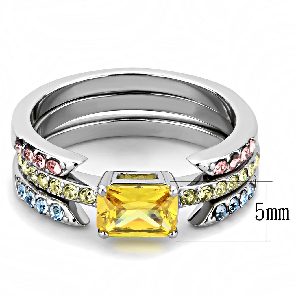 TK3526 High Polished Stainless Steel Ring featuring AAA Grade CZ in Topaz color, showcasing its elegant design and shine.