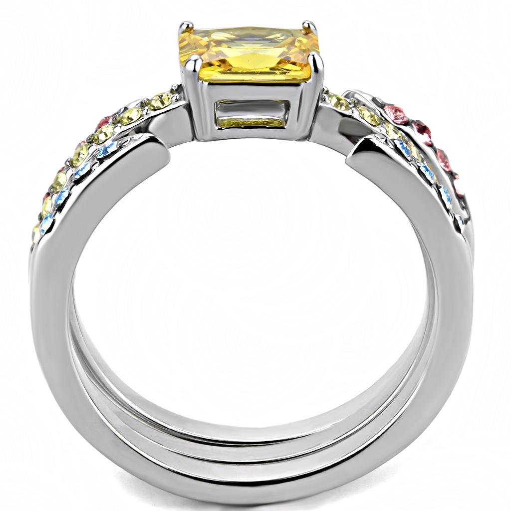 TK3526 High Polished Stainless Steel Ring featuring AAA Grade CZ in Topaz color, showcasing its elegant design and shine.