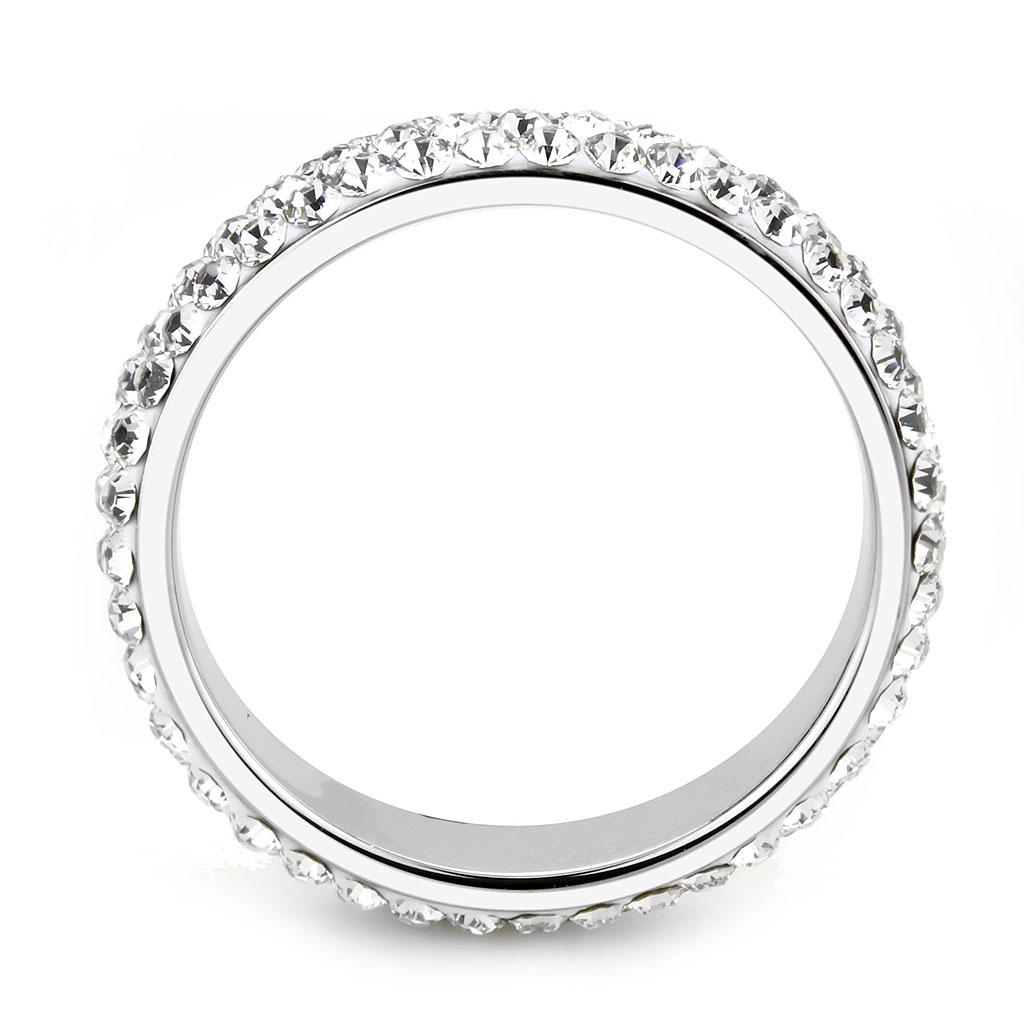 TK3533 High Polished Stainless Steel Ring featuring a clear top-grade crystal, showcasing a sleek and elegant design.