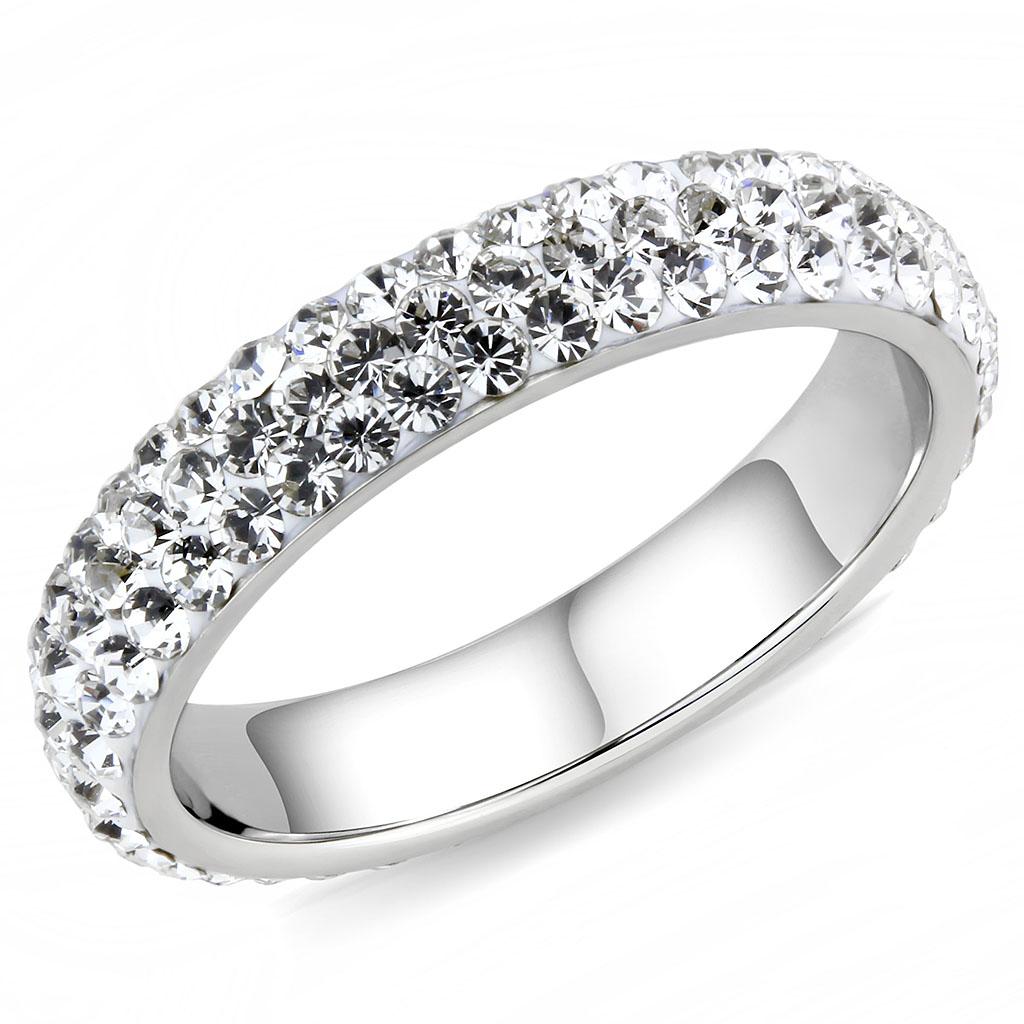 TK3533 High Polished Stainless Steel Ring featuring a clear top-grade crystal, showcasing a sleek and elegant design.