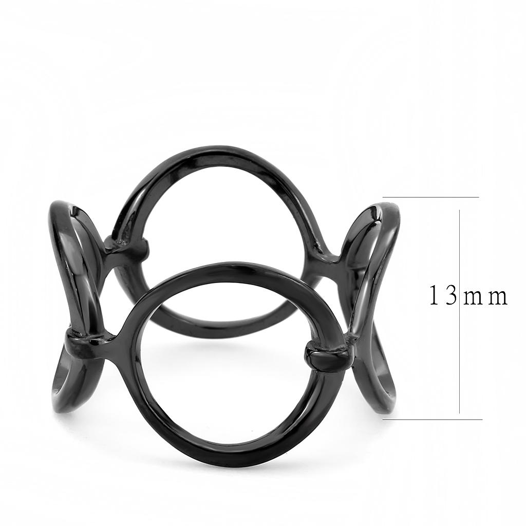 TK3568 IP Black Stainless Steel Ring with a sleek design and no stone, showcasing its modern finish and lightweight structure.