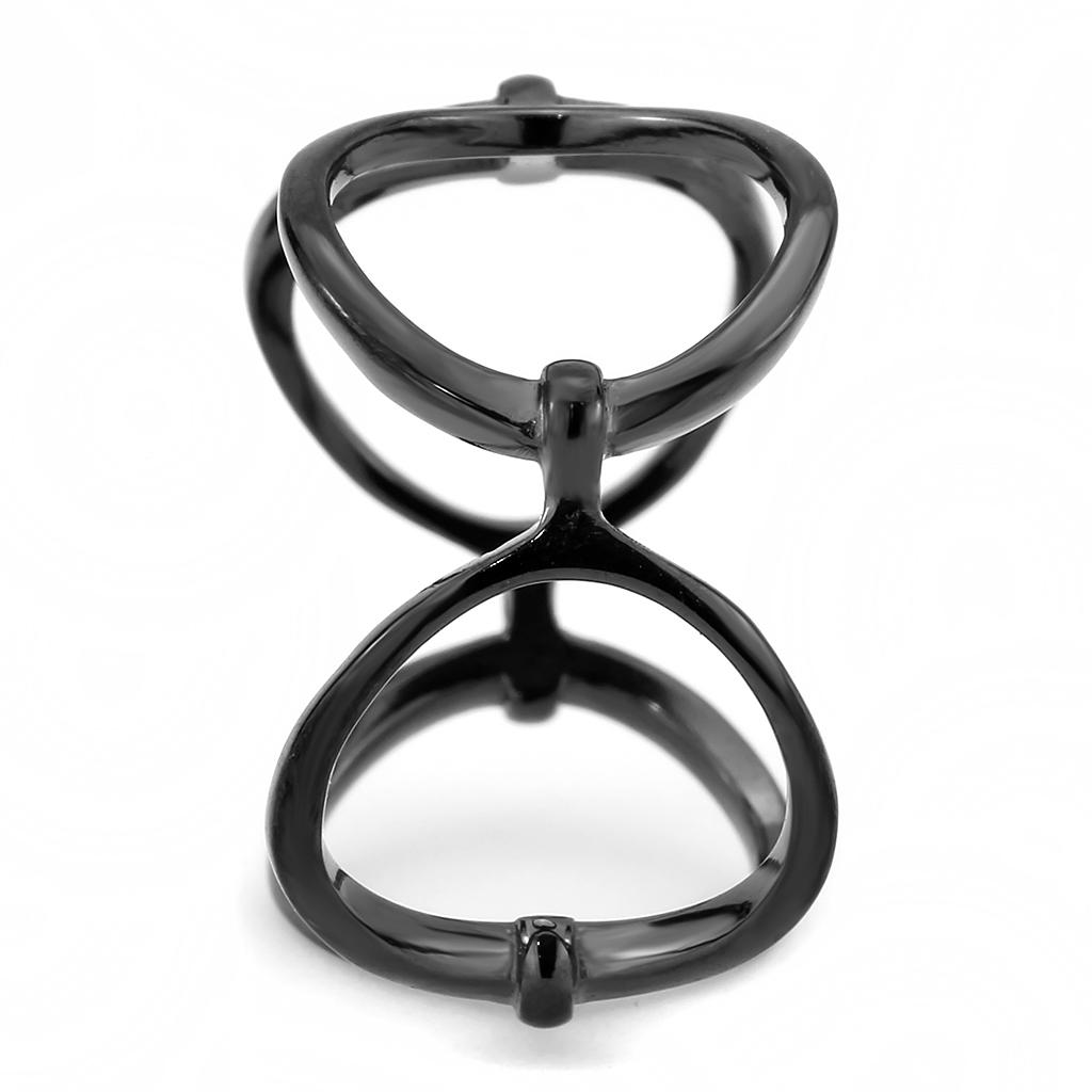 TK3568 IP Black Stainless Steel Ring with a sleek design and no stone, showcasing its modern finish and lightweight structure.