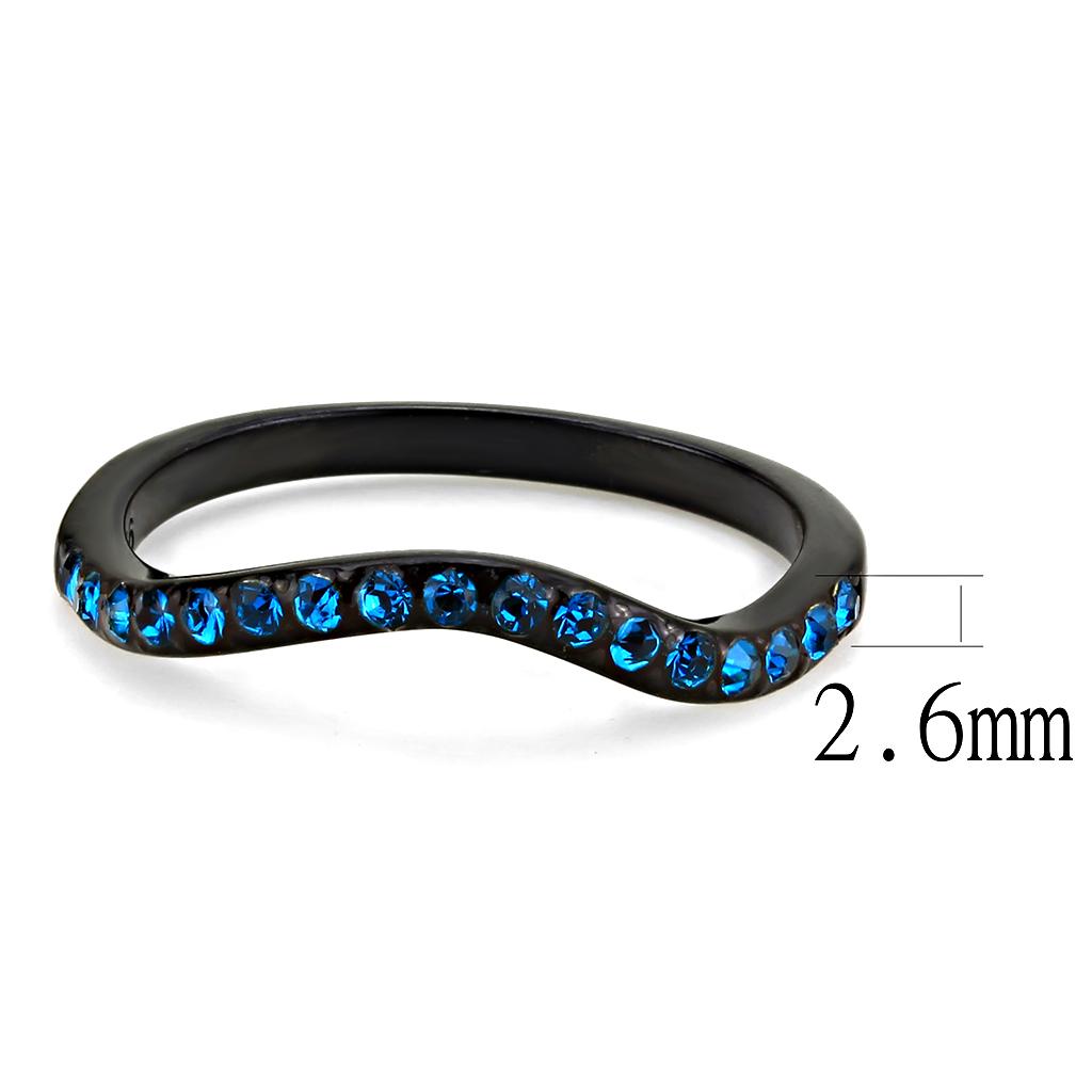 TK3557 IP Black Stainless Steel Ring featuring a blue zircon crystal, showcasing a sleek and modern design.