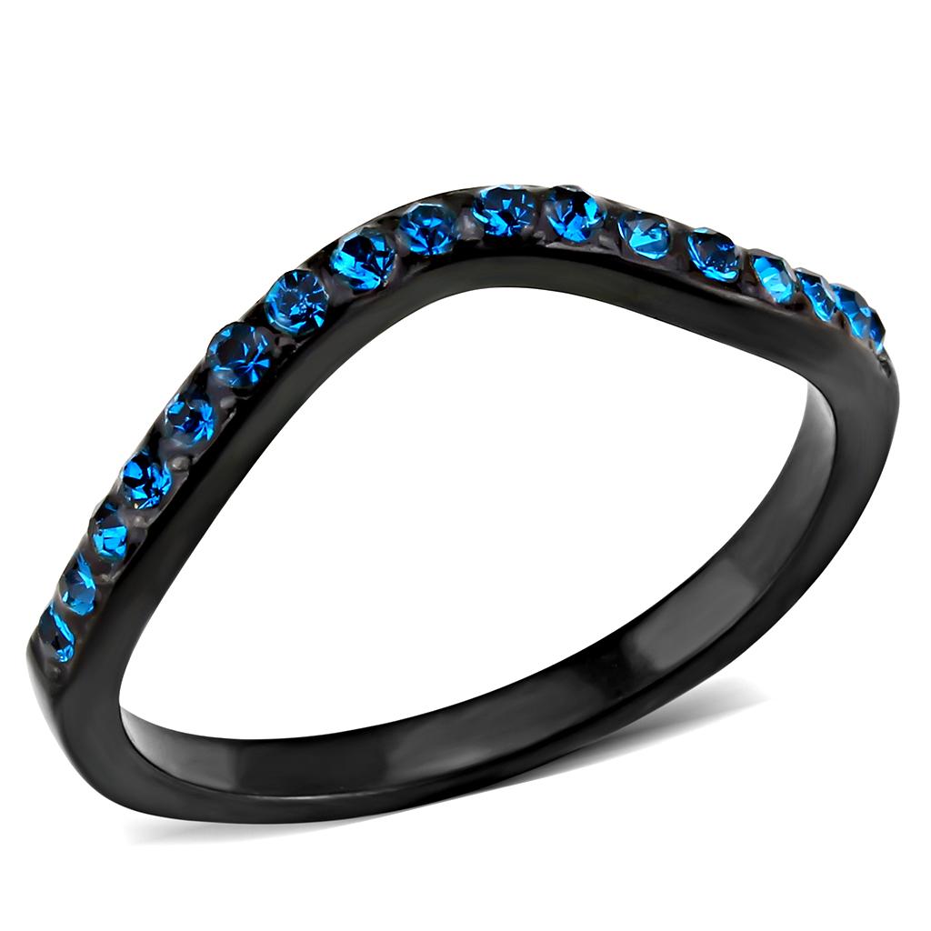 TK3557 IP Black Stainless Steel Ring featuring a blue zircon crystal, showcasing a sleek and modern design.