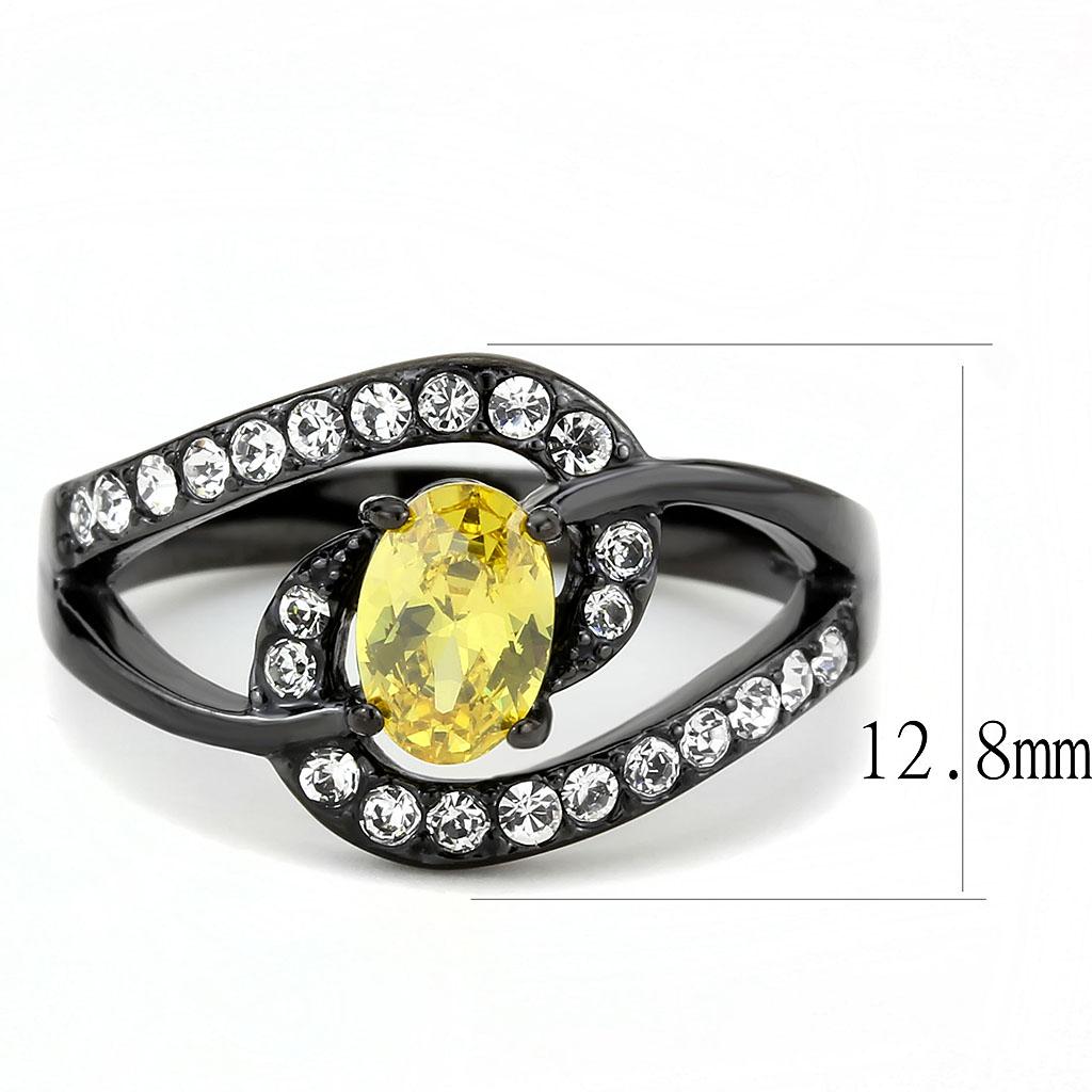 TK3571 IP Black Stainless Steel Ring featuring AAA Grade CZ center stone in topaz color, showcasing a modern design.