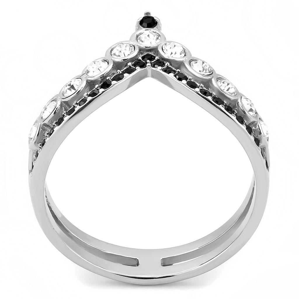 TK3588 No Plating Stainless Steel Ring featuring a clear top grade crystal, showcasing its elegant design and lightweight structure.