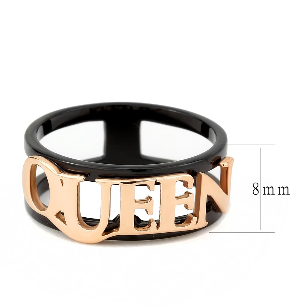 TK3584 IP Rose Gold and Black Stainless Steel Ring showcasing its elegant design and ion plating finish.