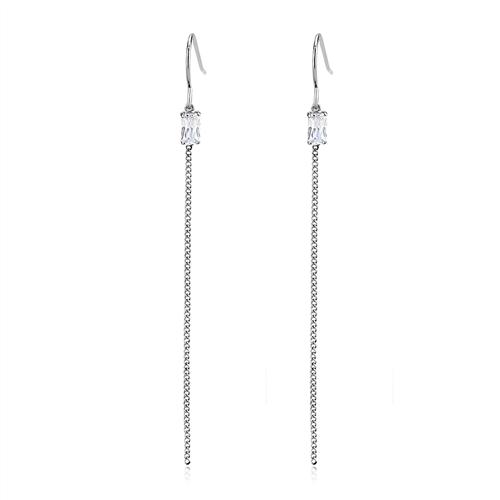 High polished stainless steel earrings featuring AAA grade clear CZ center stone, elegantly designed for a sophisticated look.