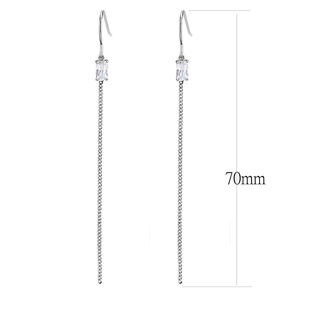 High polished stainless steel earrings featuring AAA grade clear CZ center stone, elegantly designed for a sophisticated look.