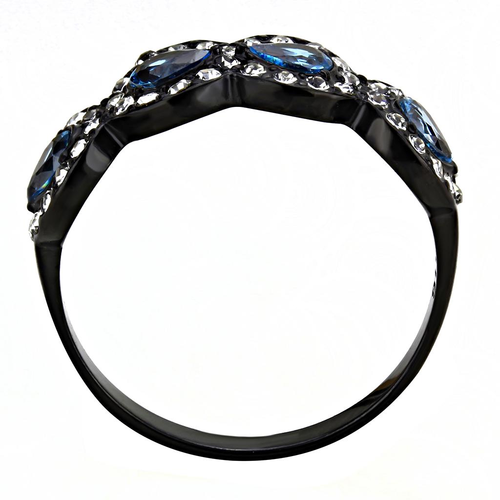 TK3559 IP Black Stainless Steel Ring featuring a AAA Grade CZ stone in sea blue, showcasing its elegant design and modern finish.