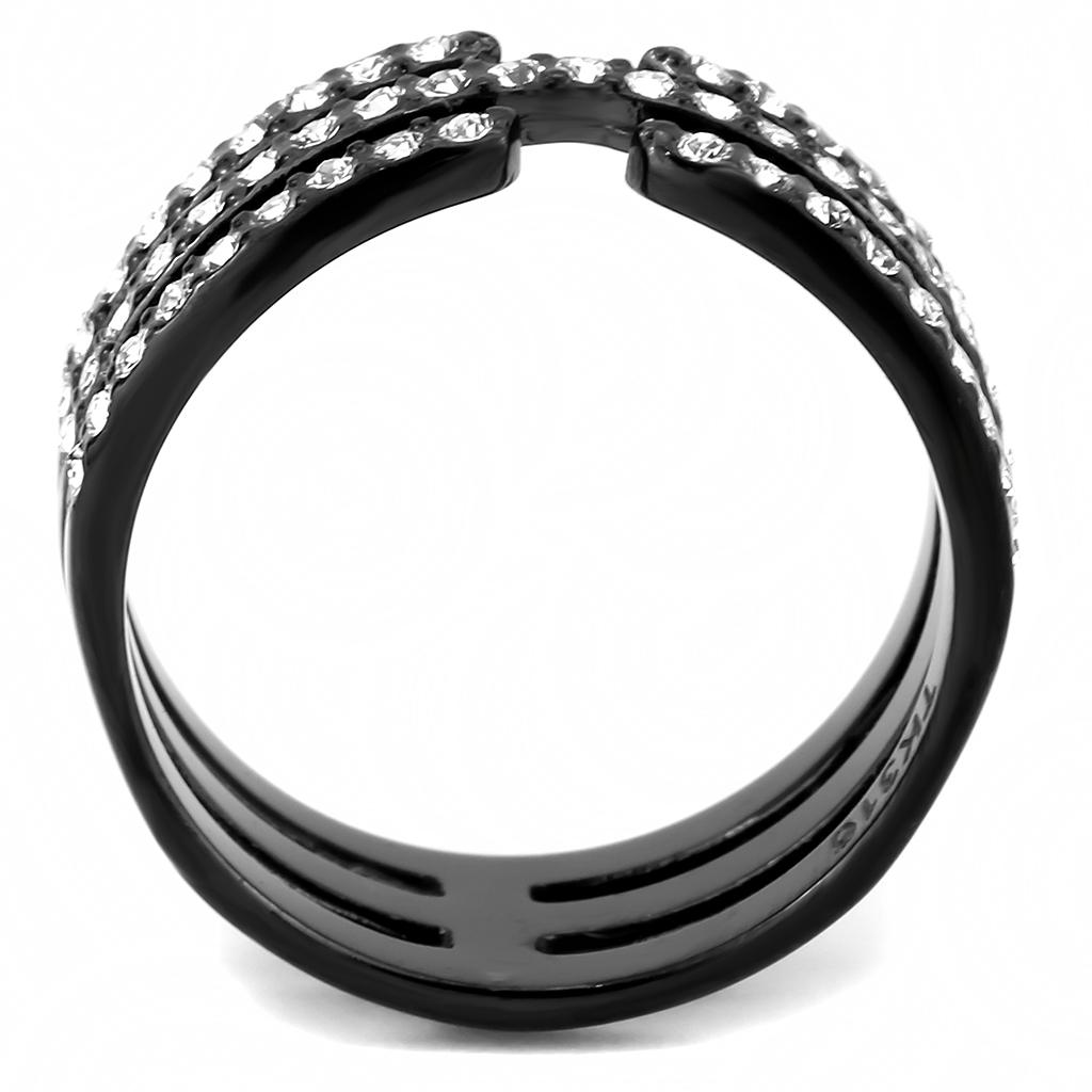 TK3594 IP Black Stainless Steel Ring featuring a clear top-grade crystal, showcasing a modern and elegant design.