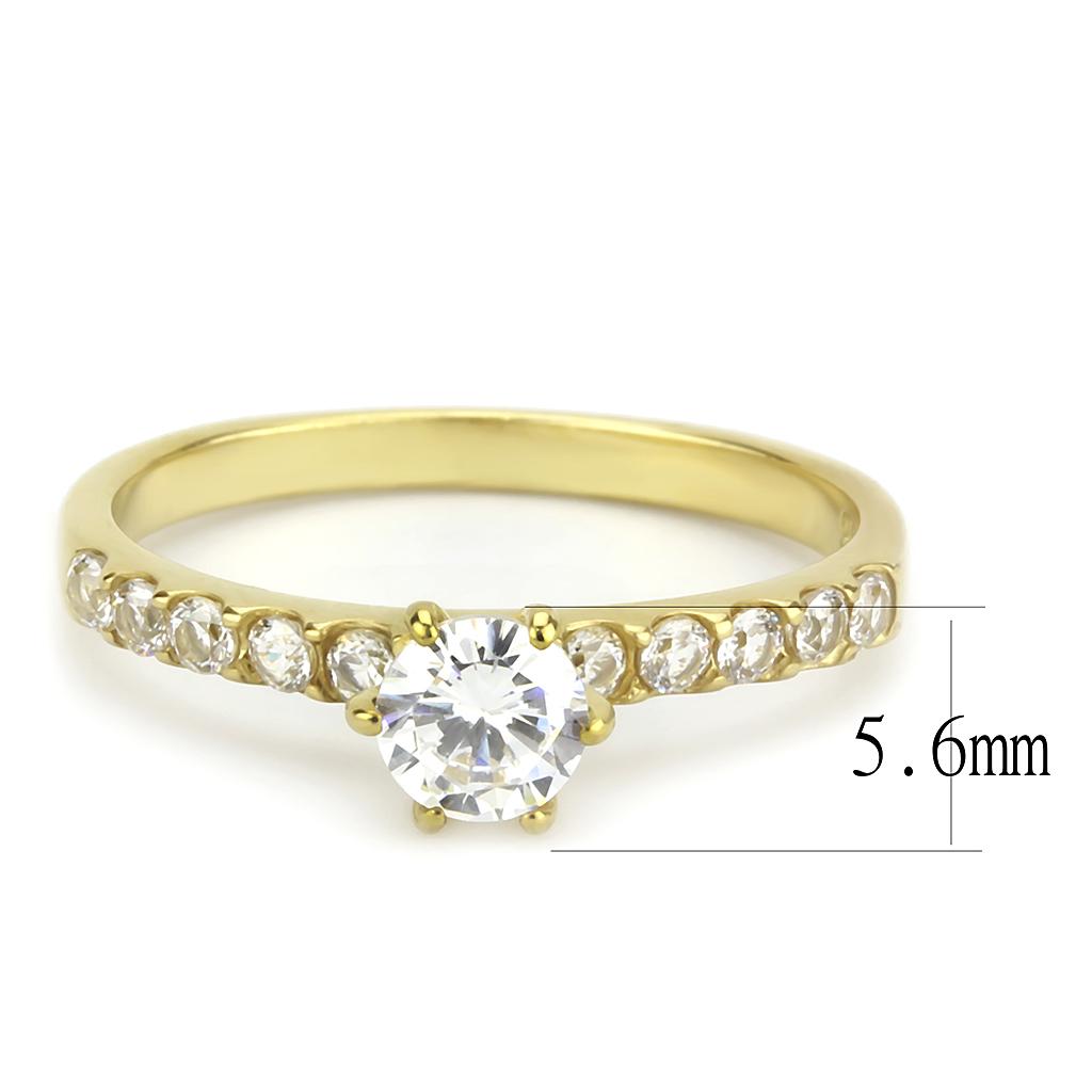 TK3605 IP Gold Stainless Steel Ring featuring a clear AAA Grade CZ stone, showcasing its elegant design and luxurious finish.