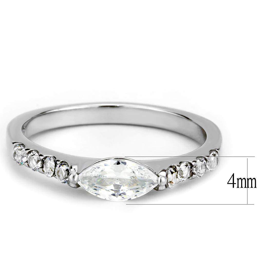 TK3607 No Plating Stainless Steel Ring featuring a clear AAA Grade CZ stone, showcasing its elegant design and high-quality material.