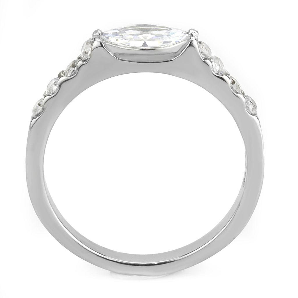 TK3607 No Plating Stainless Steel Ring featuring a clear AAA Grade CZ stone, showcasing its elegant design and high-quality material.