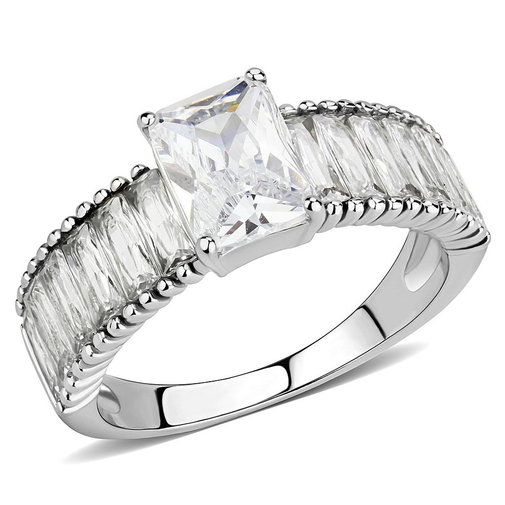 TK3608 No Plating Stainless Steel Ring featuring a clear AAA Grade CZ stone, showcasing its elegant design and durable material.