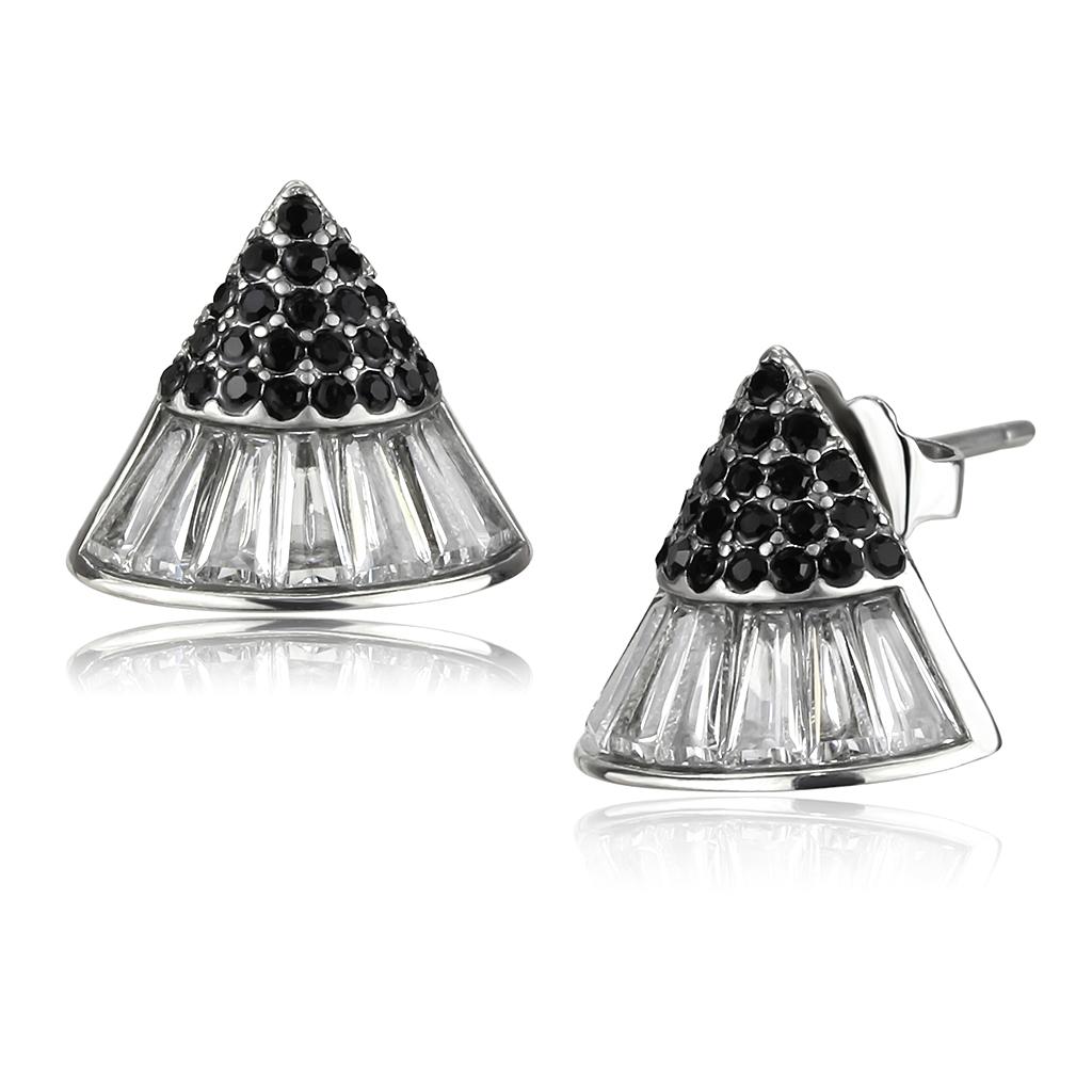 TK3613 No Plating Stainless Steel Earrings featuring AAA Grade clear CZ stones, showcasing a modern and elegant design.