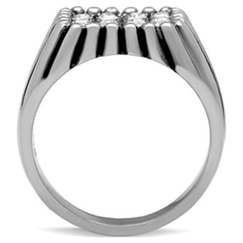 TK363 High Polished Stainless Steel Ring featuring a clear top grade crystal center stone, showcasing a shiny finish.