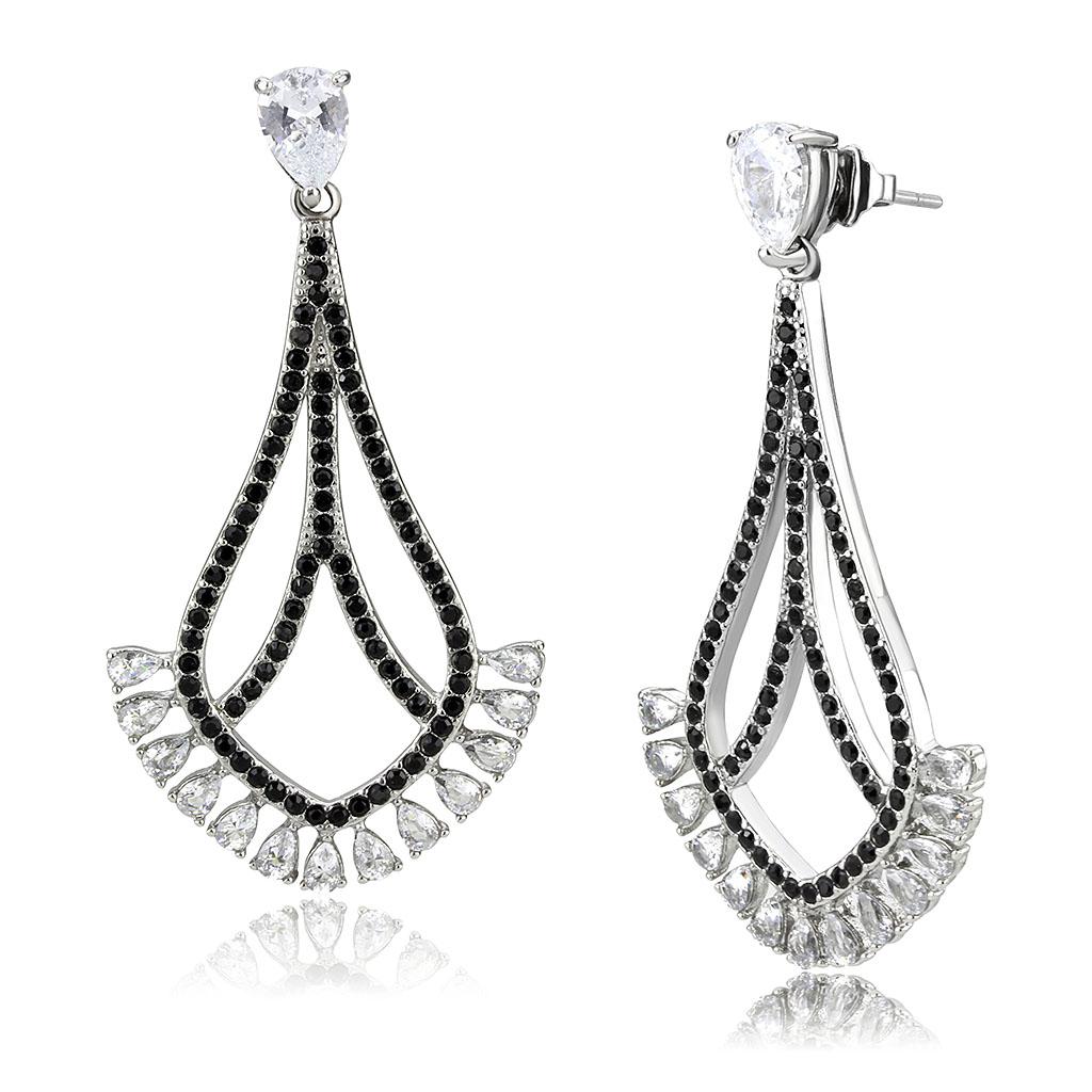 High polished stainless steel earrings featuring AAA grade clear CZ stones, elegantly designed for any occasion.