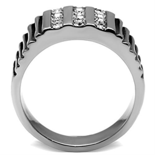 TK364 High Polished Stainless Steel Ring featuring a clear top grade crystal, showcasing its elegant design and shiny finish.