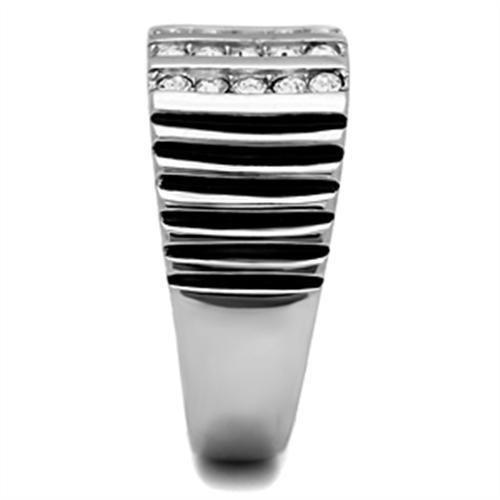 TK364 High Polished Stainless Steel Ring featuring a clear top grade crystal, showcasing its elegant design and shiny finish.