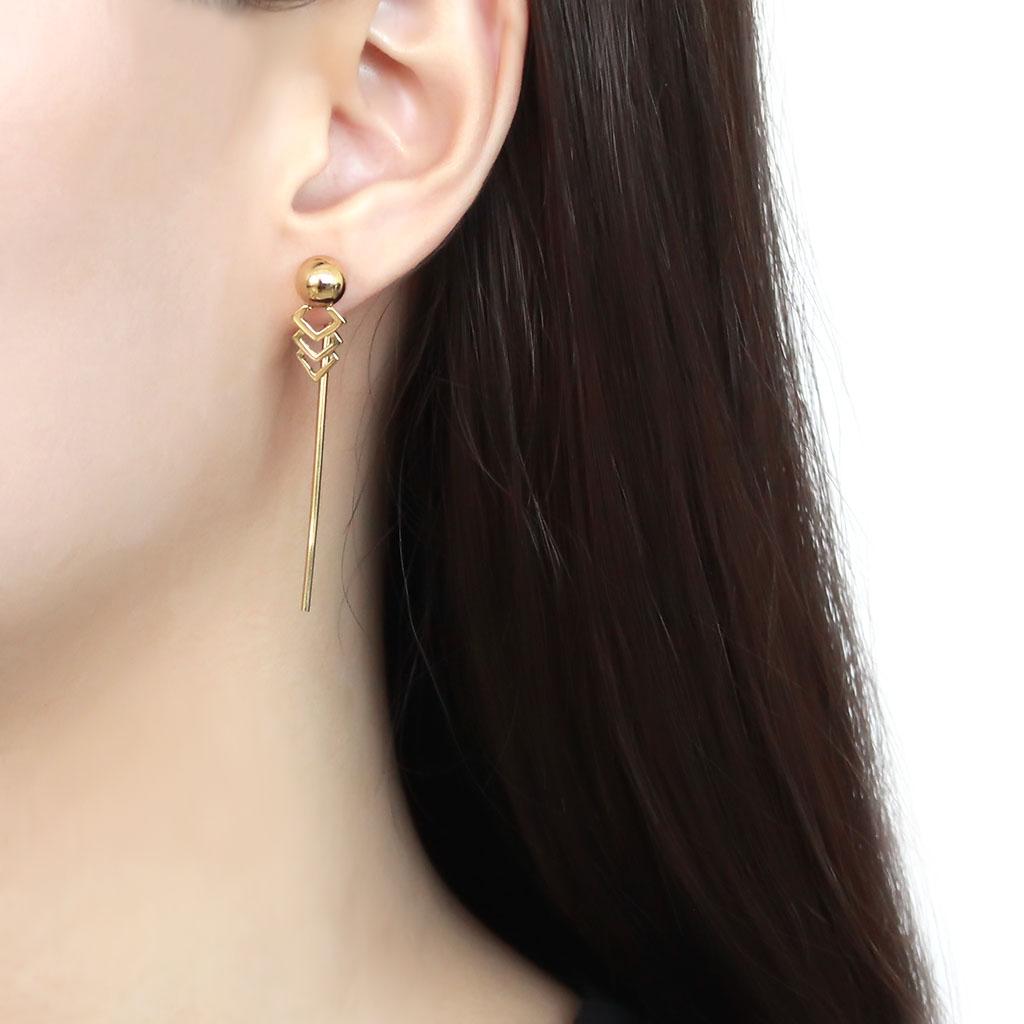 TK3650 IP Gold Stainless Steel Earrings with a sleek design, showcasing a luxurious gold finish and no stone embellishments.