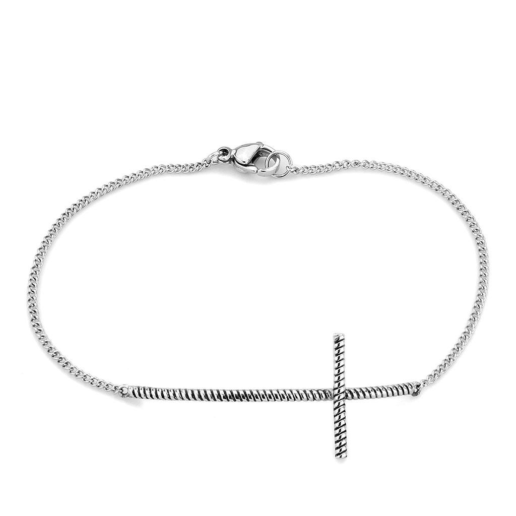 High polished stainless steel bracelet with a sleek design, showcasing its shiny finish and lightweight structure.