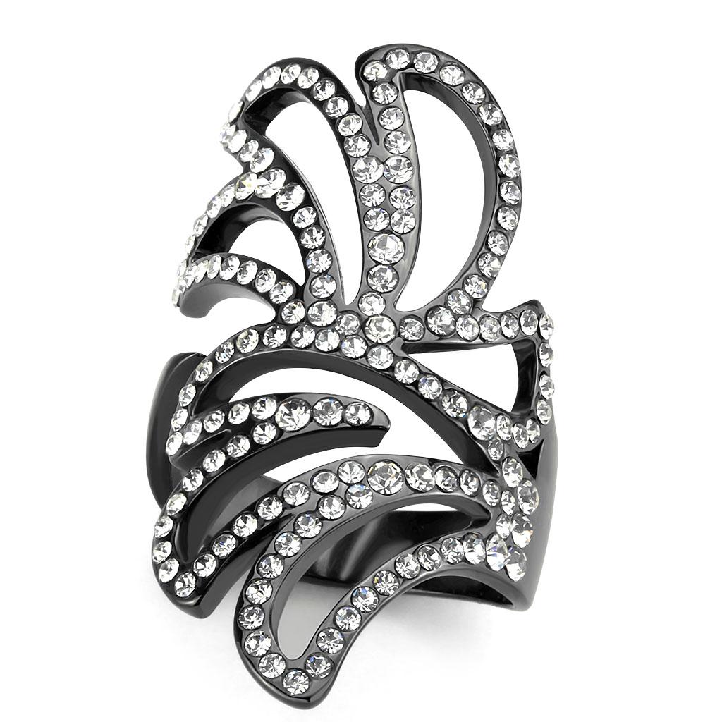 TK3688 IP Light Black Stainless Steel Ring featuring a top-grade clear crystal, showcasing a modern and elegant design.