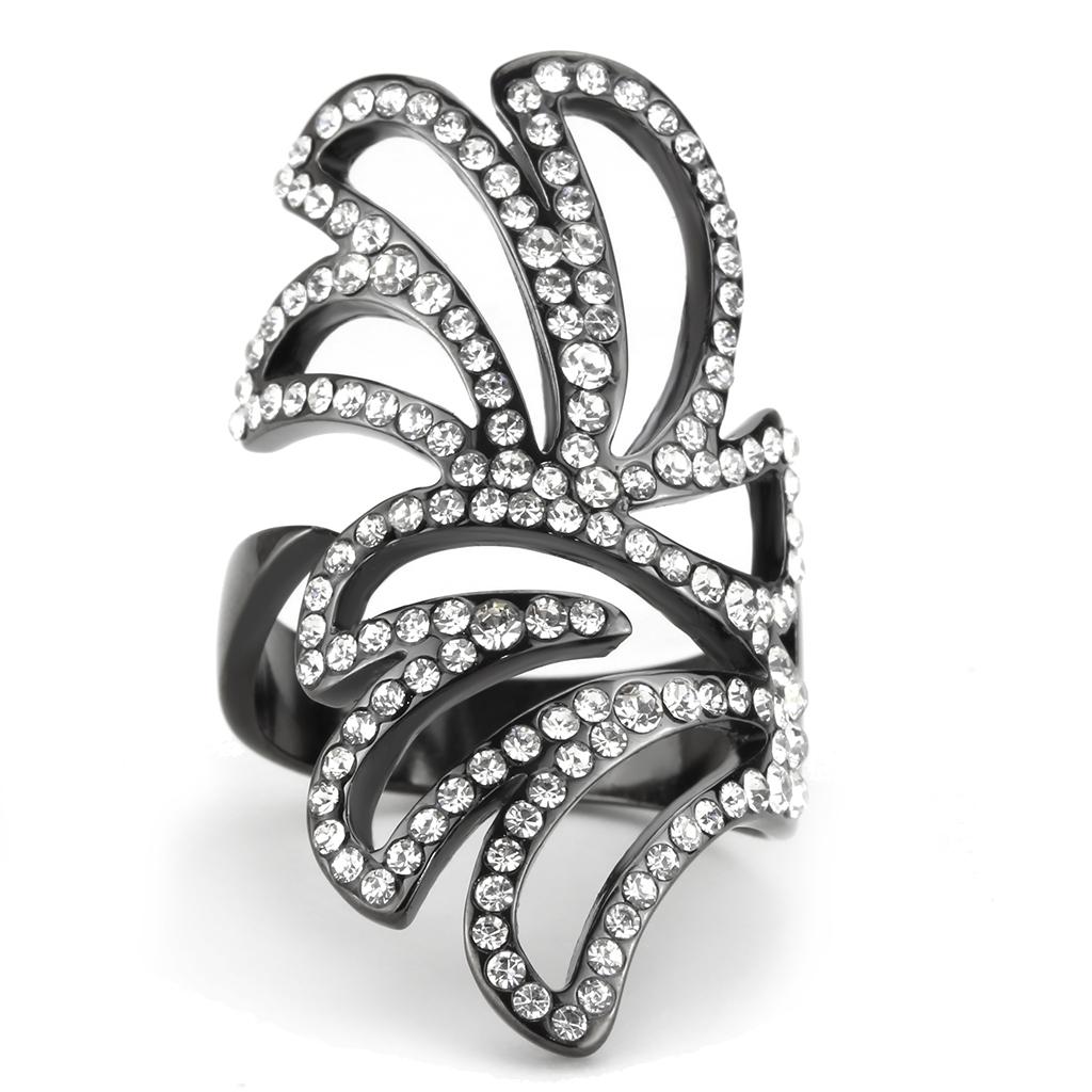 TK3688 IP Light Black Stainless Steel Ring featuring a top-grade clear crystal, showcasing a modern and elegant design.