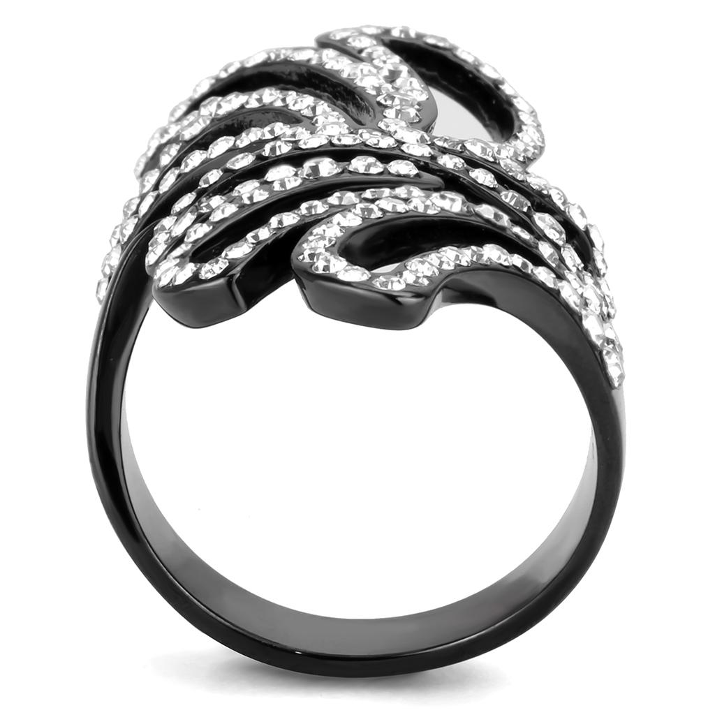 TK3688 IP Light Black Stainless Steel Ring featuring a top-grade clear crystal, showcasing a modern and elegant design.