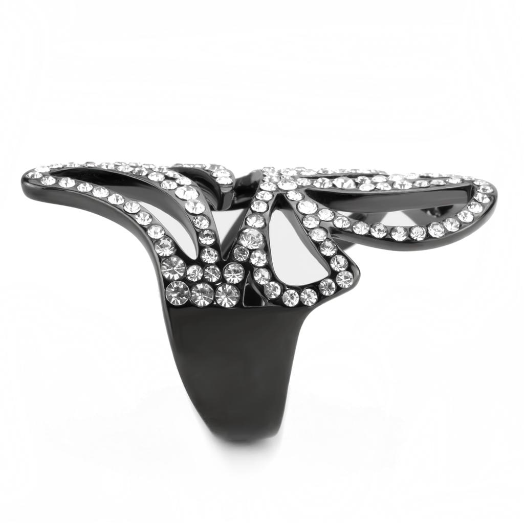 TK3688 IP Light Black Stainless Steel Ring featuring a top-grade clear crystal, showcasing a modern and elegant design.