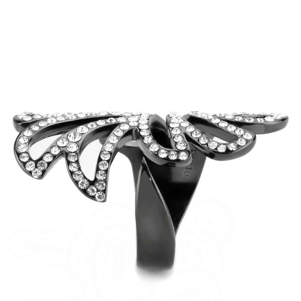 TK3688 IP Light Black Stainless Steel Ring featuring a top-grade clear crystal, showcasing a modern and elegant design.