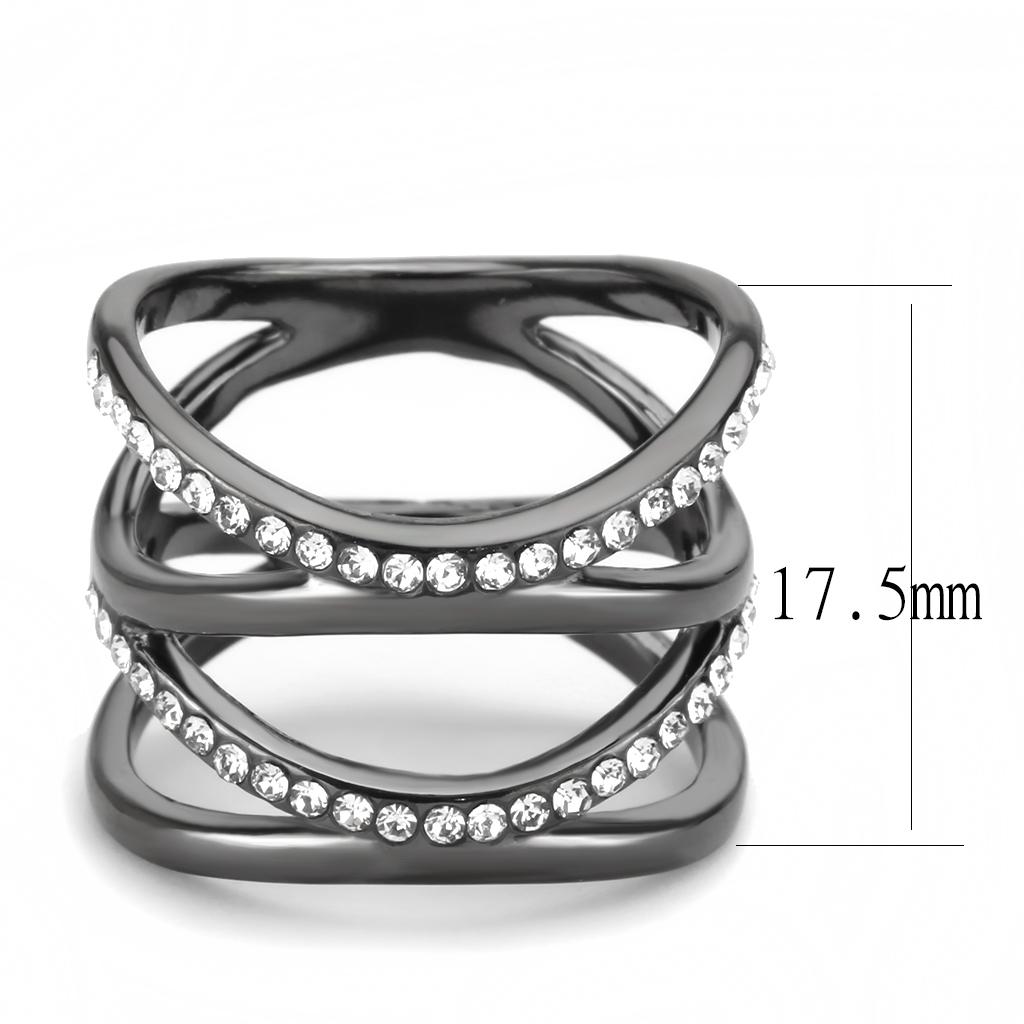 TK3689 IP Light Black Stainless Steel Ring featuring a top-grade clear crystal, showcasing a modern and elegant design.