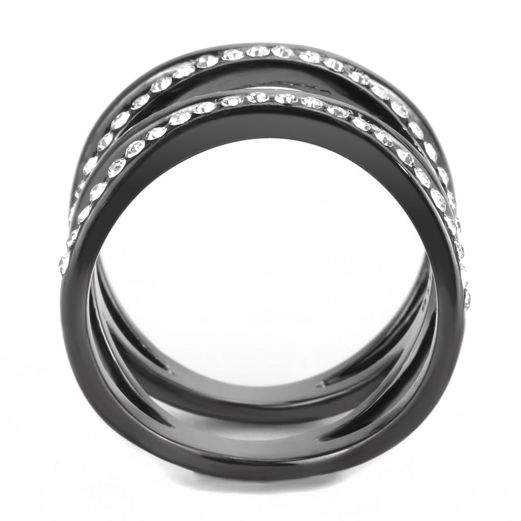 TK3689 IP Light Black Stainless Steel Ring featuring a top-grade clear crystal, showcasing a modern and elegant design.