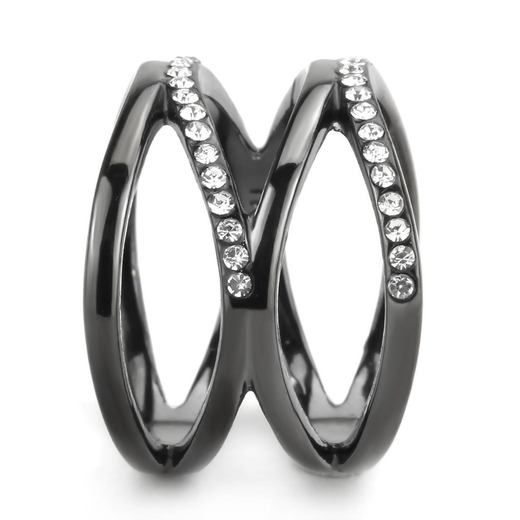 TK3689 IP Light Black Stainless Steel Ring featuring a top-grade clear crystal, showcasing a modern and elegant design.