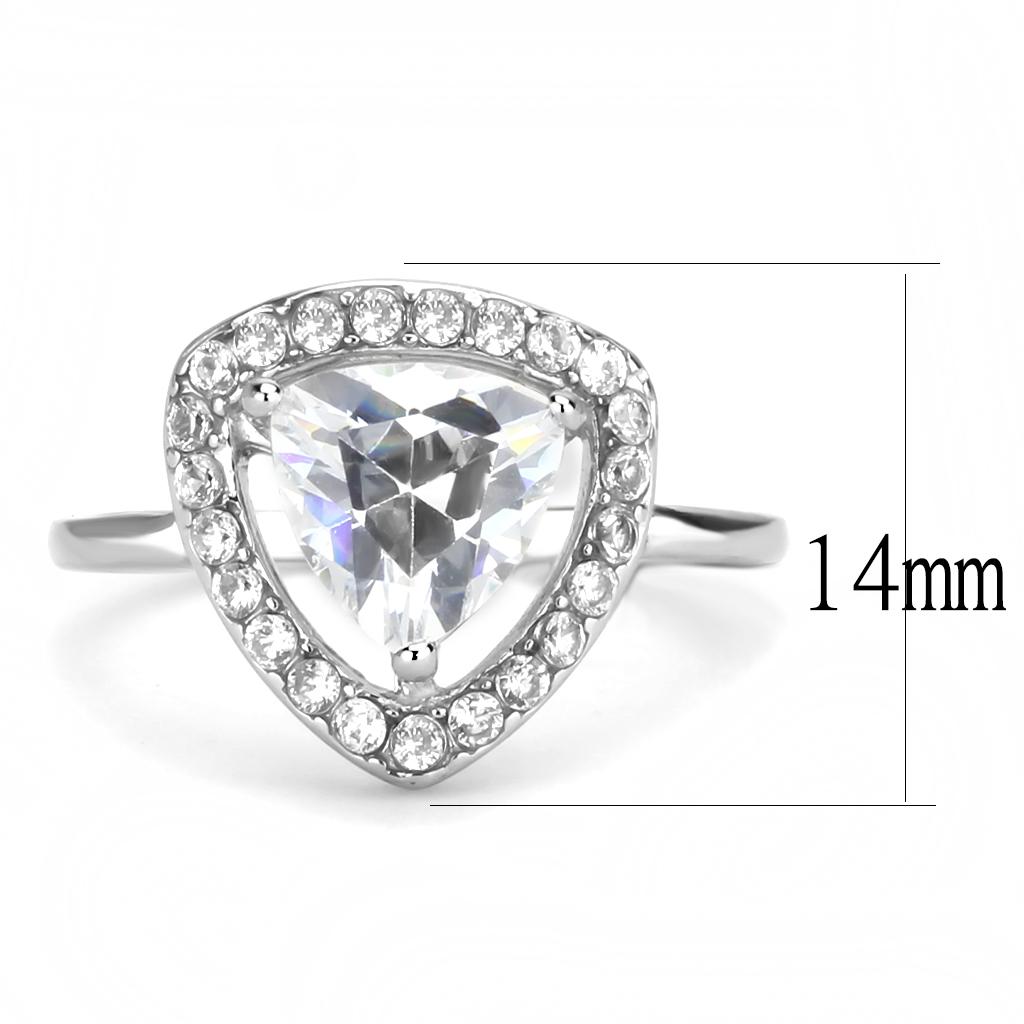 TK3699 High Polished Stainless Steel Ring featuring a clear AAA Grade CZ stone, showcasing its elegant design and shiny finish.