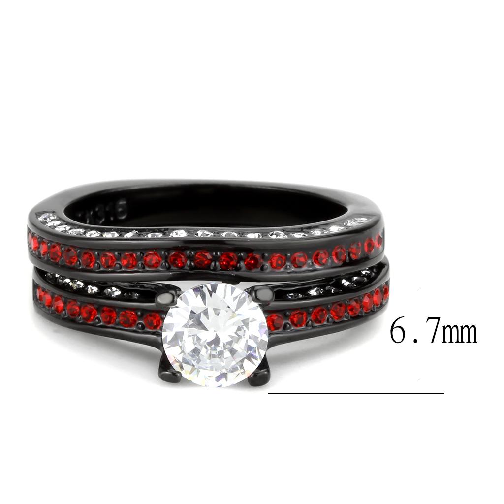 TK3695 IP Black Stainless Steel Ring featuring AAA Grade CZ, showcasing its elegant design and clear center stone.