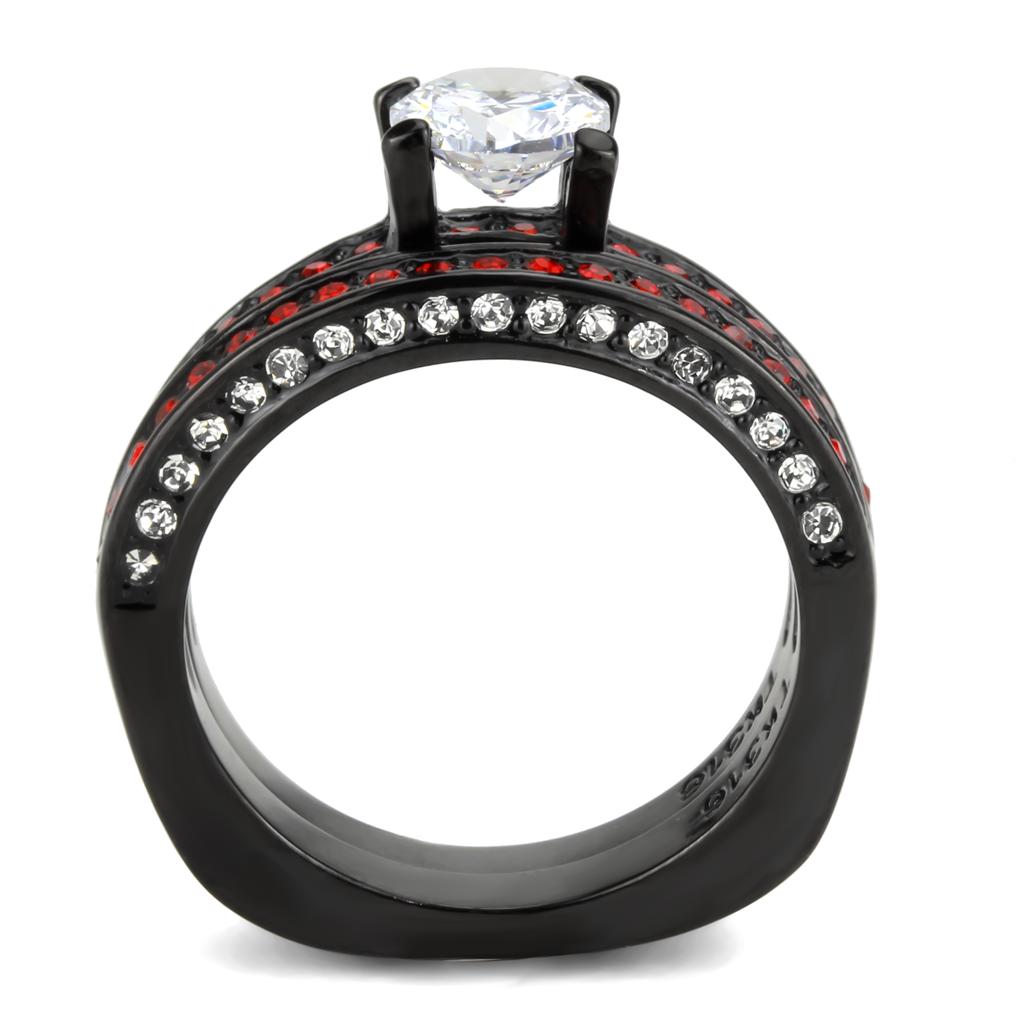 TK3695 IP Black Stainless Steel Ring featuring AAA Grade CZ, showcasing its elegant design and clear center stone.