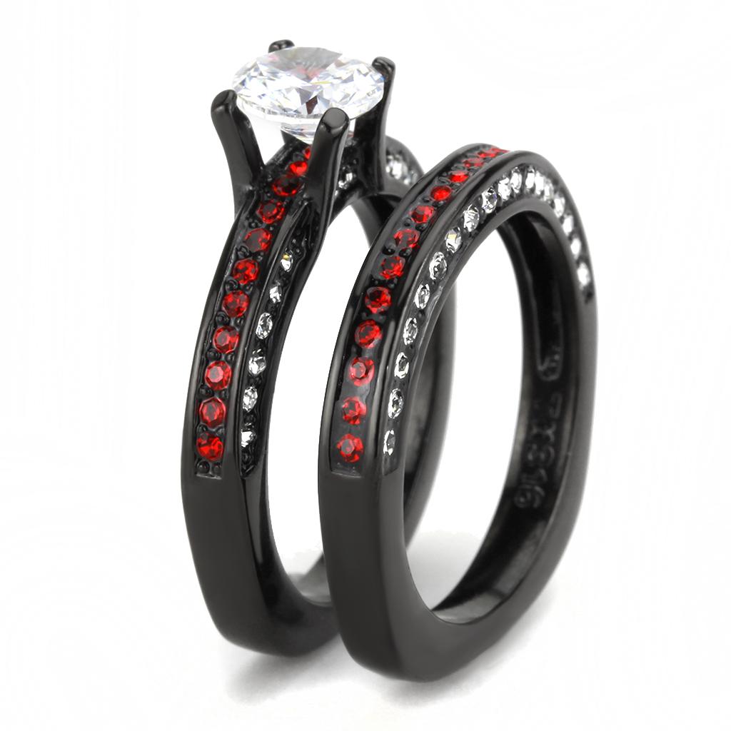 TK3695 IP Black Stainless Steel Ring featuring AAA Grade CZ, showcasing its elegant design and clear center stone.