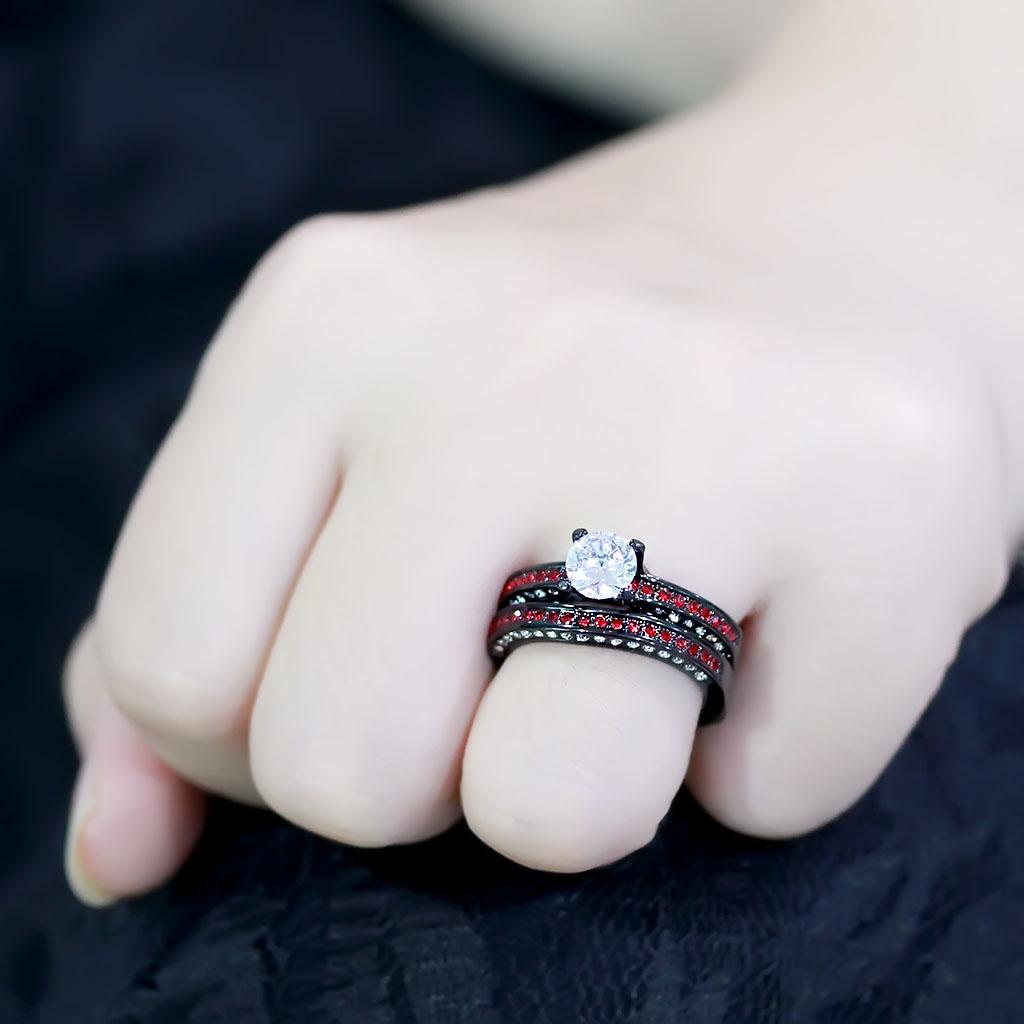 TK3695 IP Black Stainless Steel Ring featuring AAA Grade CZ, showcasing its elegant design and clear center stone.