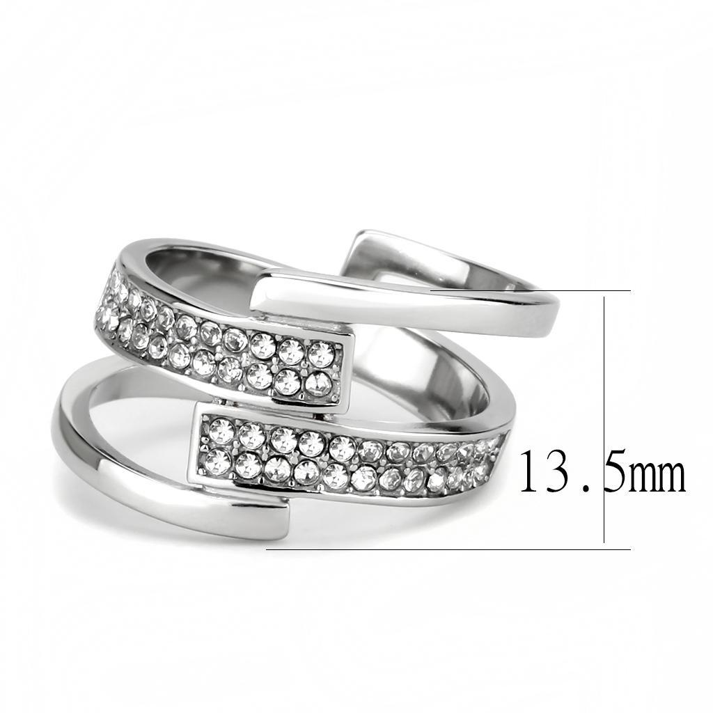 TK3702 High Polished Stainless Steel Ring featuring a clear top-grade crystal, showcasing a sleek and modern design.