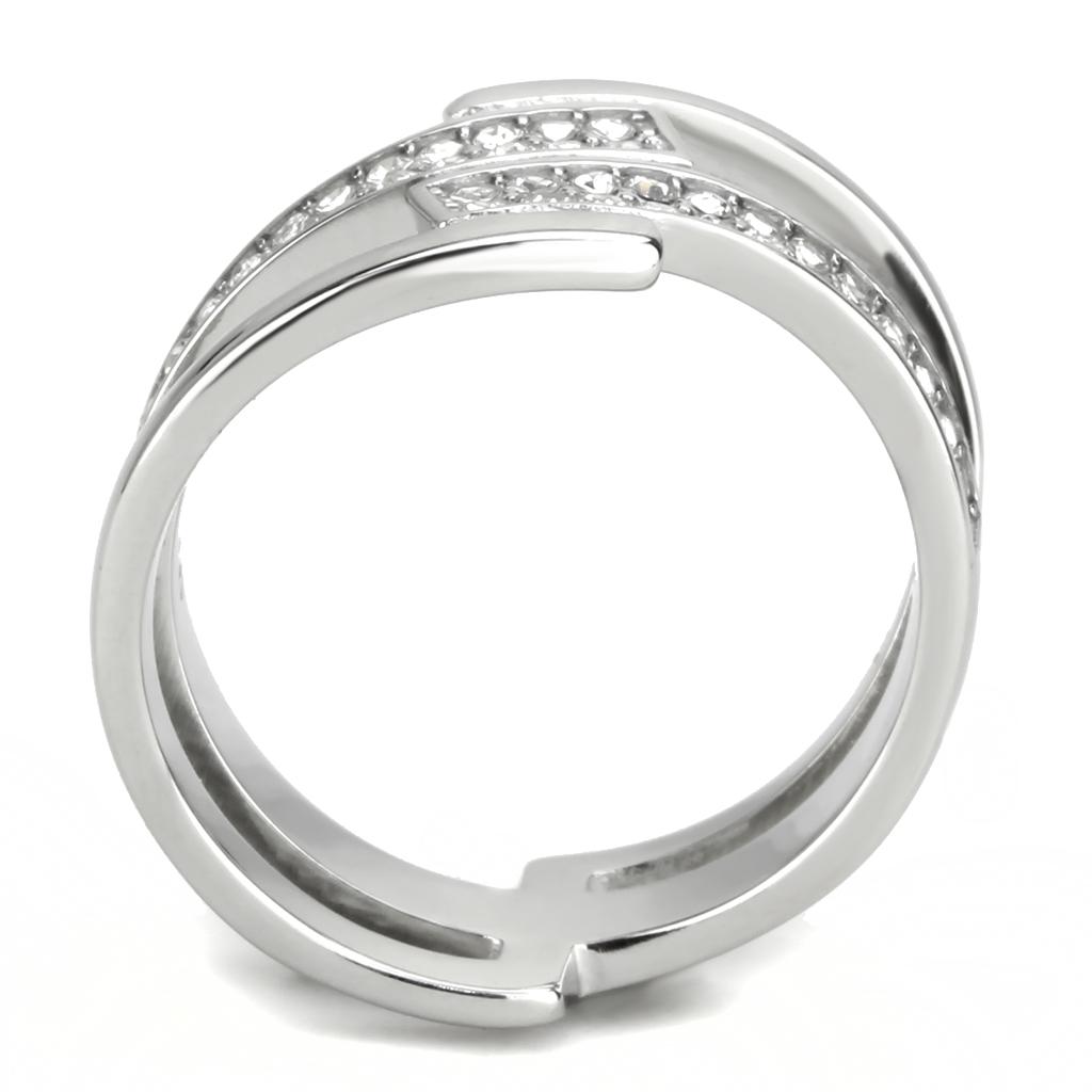 TK3702 High Polished Stainless Steel Ring featuring a clear top-grade crystal, showcasing a sleek and modern design.