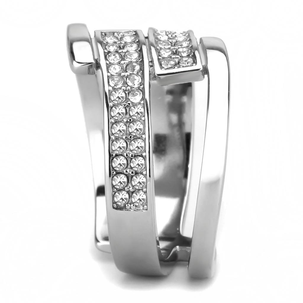 TK3702 High Polished Stainless Steel Ring featuring a clear top-grade crystal, showcasing a sleek and modern design.