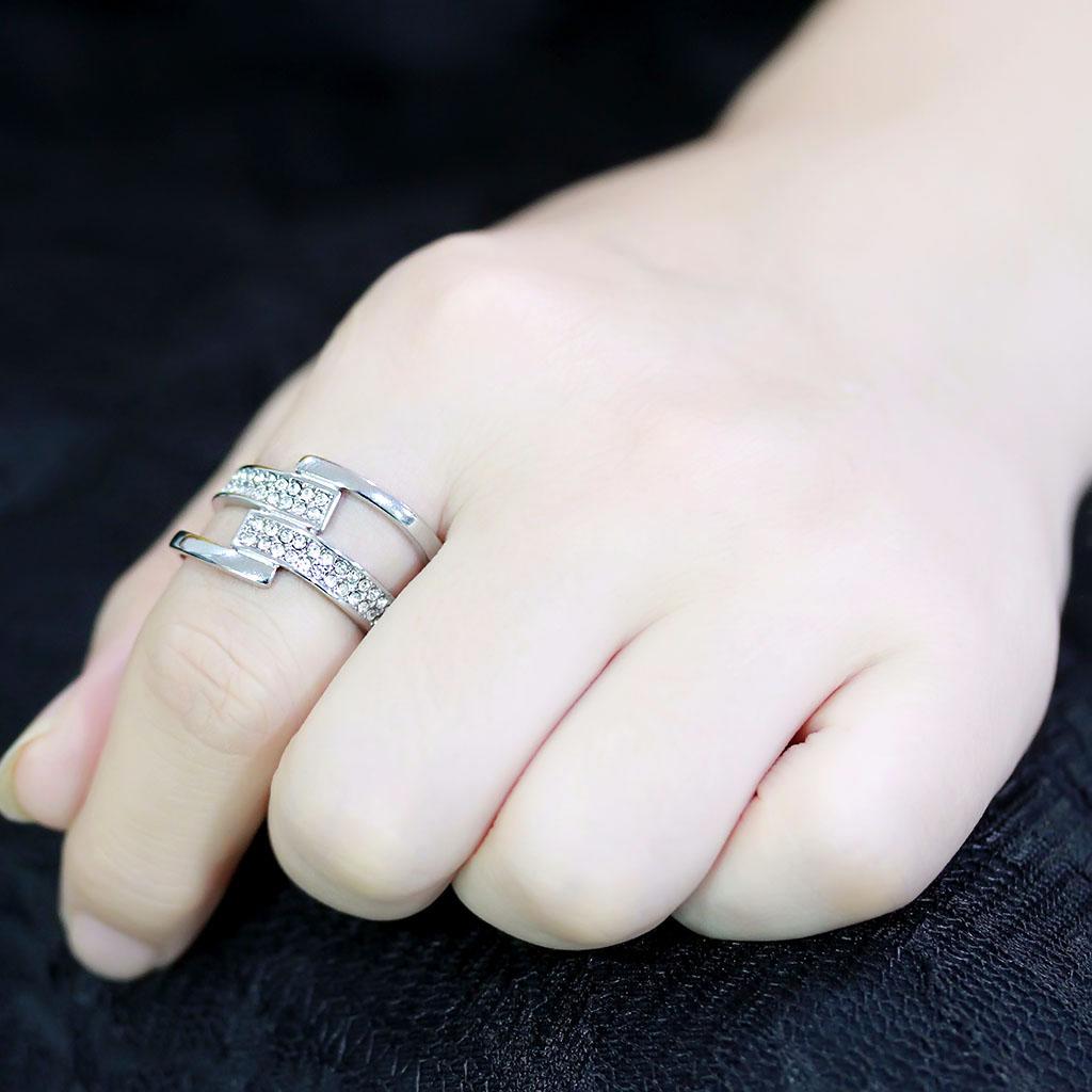 TK3702 High Polished Stainless Steel Ring featuring a clear top-grade crystal, showcasing a sleek and modern design.