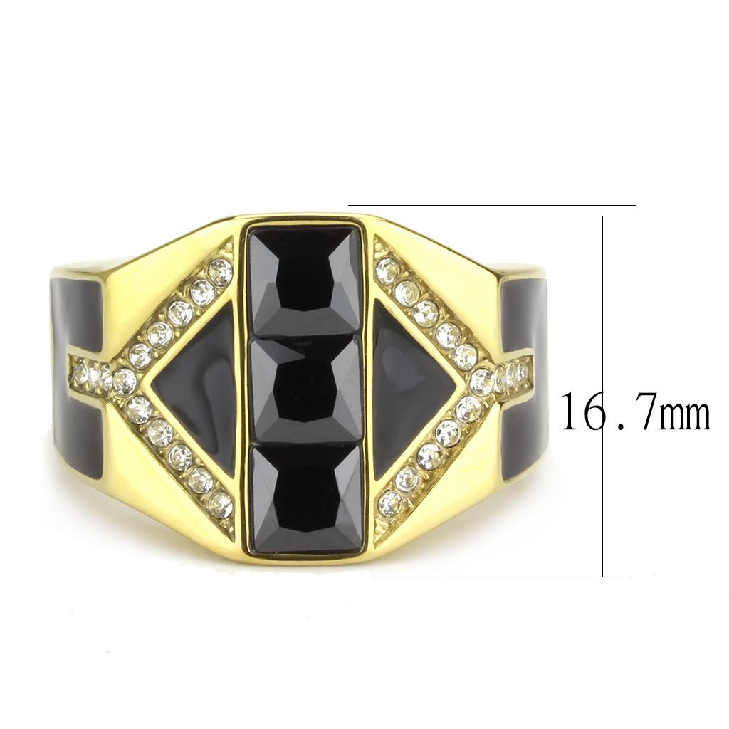 TK3721 IP Gold Stainless Steel Ring featuring AAA Grade CZ in black diamond color, showcasing its elegant design and luxurious finish.