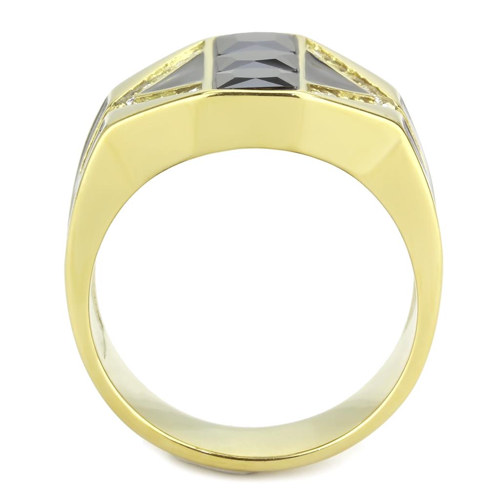 TK3721 IP Gold Stainless Steel Ring featuring AAA Grade CZ in black diamond color, showcasing its elegant design and luxurious finish.