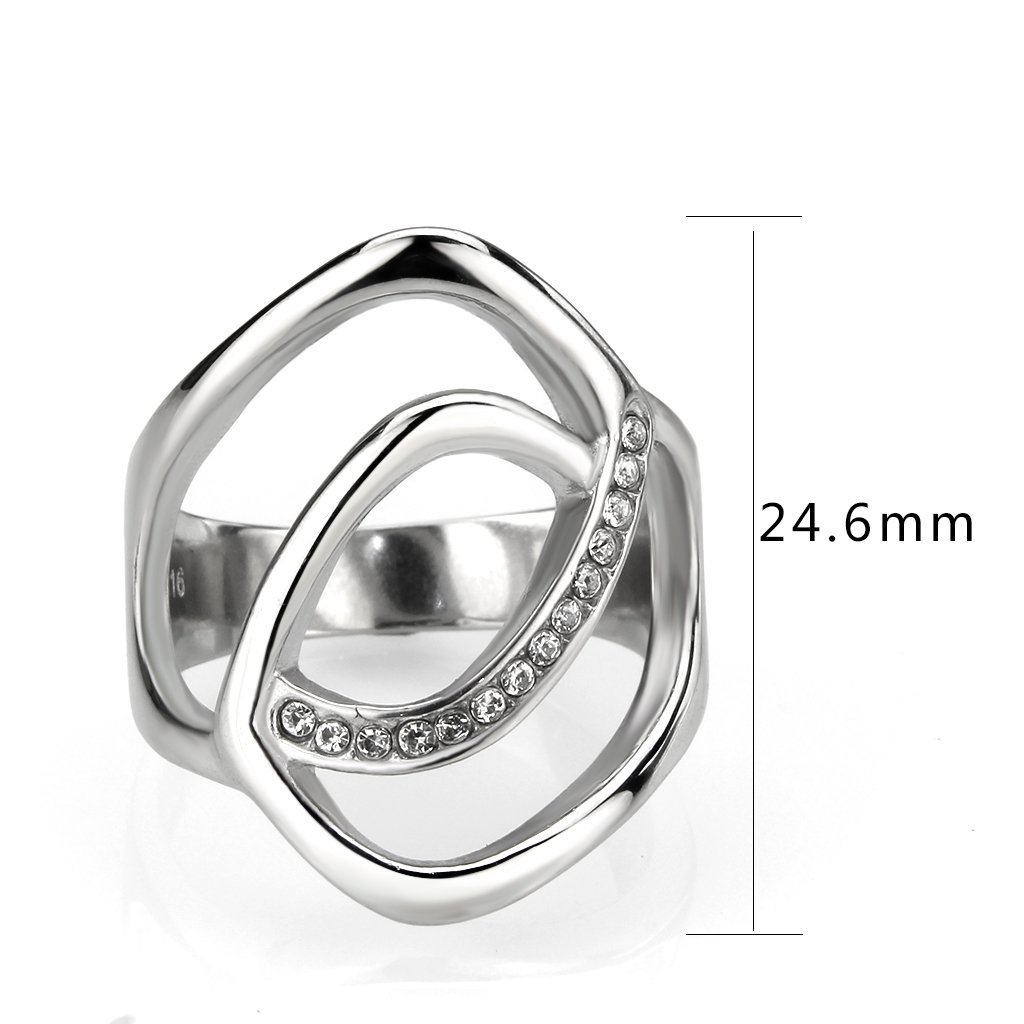 TK3731 High Polished Stainless Steel Ring featuring a clear top grade crystal, showcasing its elegant design and shiny finish.