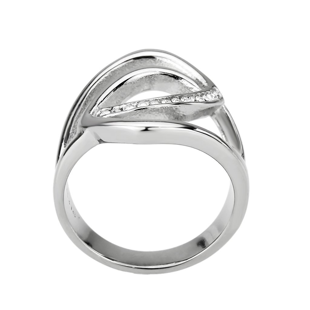 TK3731 High Polished Stainless Steel Ring featuring a clear top grade crystal, showcasing its elegant design and shiny finish.