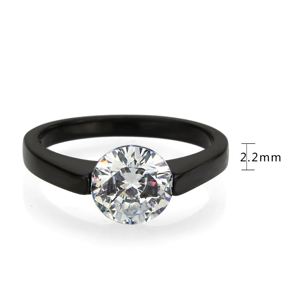 TK3737 IP Black Stainless Steel Ring featuring a clear AAA Grade CZ stone, showcasing a modern design and elegant finish.